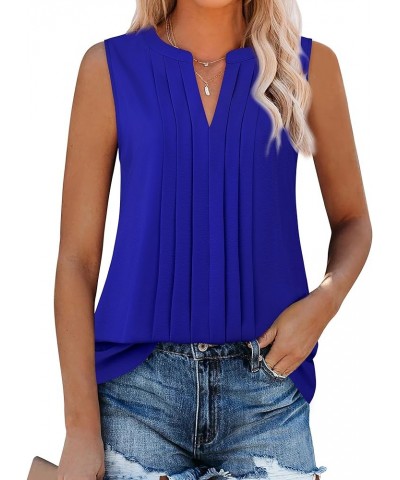 Sleeveless Chiffon Tank Tops for Women Dressy V Neck Blouses Work Pleated Shirt Blue $16.23 Tanks