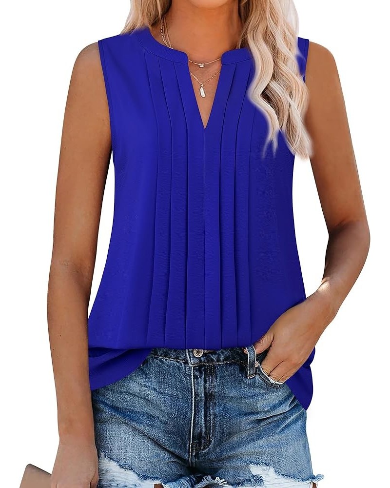 Sleeveless Chiffon Tank Tops for Women Dressy V Neck Blouses Work Pleated Shirt Blue $16.23 Tanks