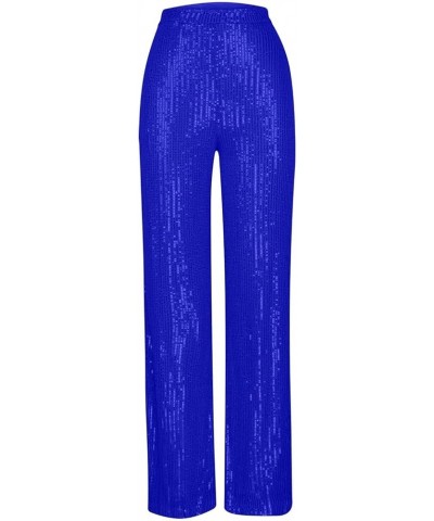 Womens Sequins Palazzo Pants Baggy Party Club Wide Leg Pants High Waisted Sparkly Trousers Elegant Bootcut Long Pants Z01-blu...