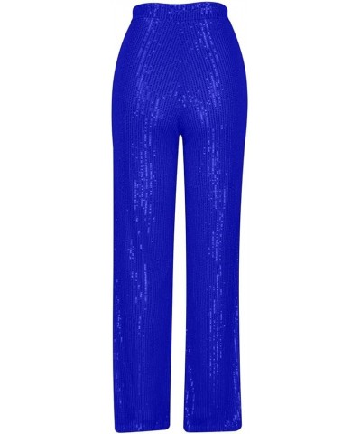 Womens Sequins Palazzo Pants Baggy Party Club Wide Leg Pants High Waisted Sparkly Trousers Elegant Bootcut Long Pants Z01-blu...