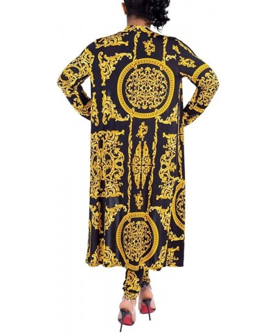 Womens 2 Piece Print Outfits Clubwear Long Sleeve Open Cardigan Pants Set Golden $27.50 Sweaters