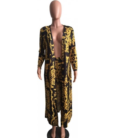 Womens 2 Piece Print Outfits Clubwear Long Sleeve Open Cardigan Pants Set Golden $27.50 Sweaters