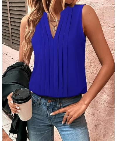 Sleeveless Chiffon Tank Tops for Women Dressy V Neck Blouses Work Pleated Shirt Blue $16.23 Tanks