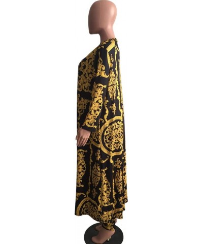 Womens 2 Piece Print Outfits Clubwear Long Sleeve Open Cardigan Pants Set Golden $27.50 Sweaters