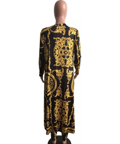 Womens 2 Piece Print Outfits Clubwear Long Sleeve Open Cardigan Pants Set Golden $27.50 Sweaters