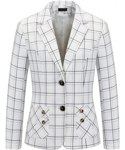 Womens Plaid Business Blazer Office Elegant Slim Fit Long Sleeve Blazer Jacket White $18.92 Blazers