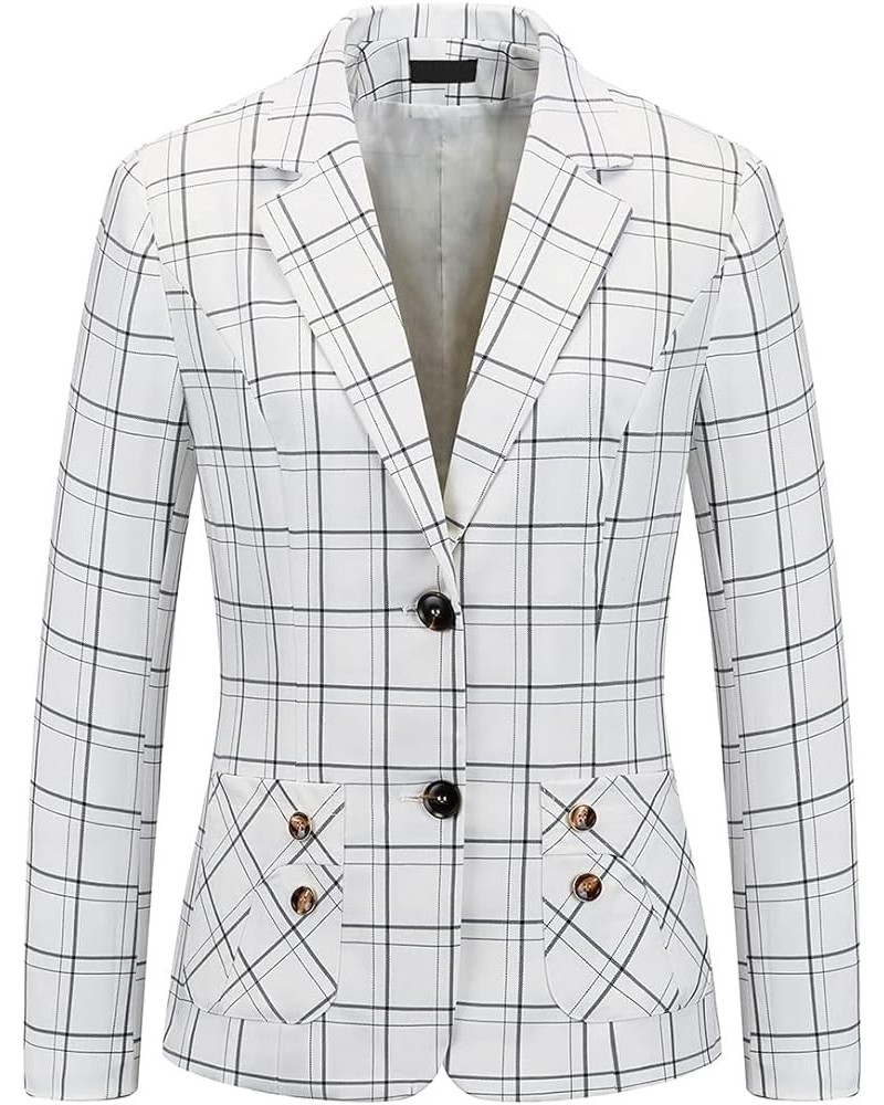 Womens Plaid Business Blazer Office Elegant Slim Fit Long Sleeve Blazer Jacket White $18.92 Blazers