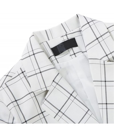 Womens Plaid Business Blazer Office Elegant Slim Fit Long Sleeve Blazer Jacket White $18.92 Blazers