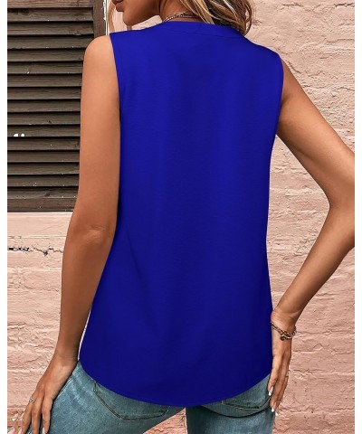 Sleeveless Chiffon Tank Tops for Women Dressy V Neck Blouses Work Pleated Shirt Blue $16.23 Tanks