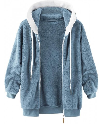 Women Coat Winter Loose Solid Color Artificial Wool Zipper Drawstring Long-Sleeved Hoodie Womens Fleece Jacket 4x 01-blue $13...