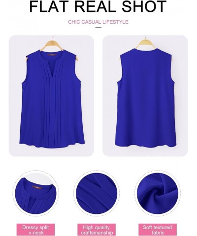 Sleeveless Chiffon Tank Tops for Women Dressy V Neck Blouses Work Pleated Shirt Blue $16.23 Tanks