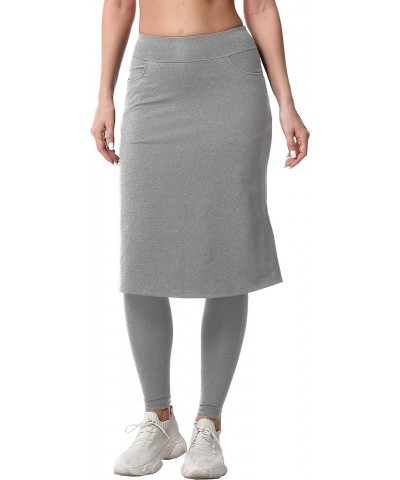 Women's Modest Long Skirt with Attached Leggings Pockets Midi Cover Up Workout Skirted Capris Light Grey $21.31 Skirts