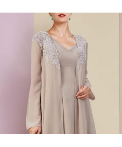 Mother of The Bride Pantsuits 3 Pieces with Long Jacket - Chiffon Wedding Guest Dresses Silver $50.34 Suits