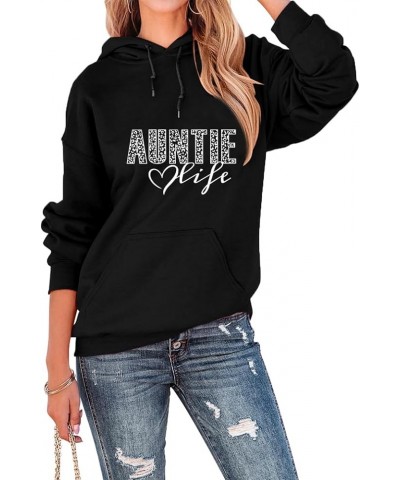 Women's Auntie Life Leopard Print Graphic Hoodie Shirts Long Sleeve Drawstring Funny Pullovers Cute Sweatshirts Black $15.65 ...