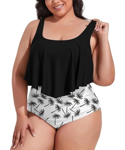 Women Plus Size Swimsuits Two Pieces Bikini Set Ruffled Flounce High Waisted Ruched Bathing Suits for Women White and Black 1...