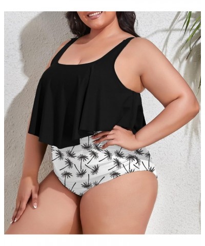 Women Plus Size Swimsuits Two Pieces Bikini Set Ruffled Flounce High Waisted Ruched Bathing Suits for Women White and Black 1...