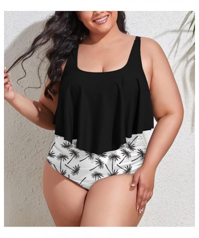 Women Plus Size Swimsuits Two Pieces Bikini Set Ruffled Flounce High Waisted Ruched Bathing Suits for Women White and Black 1...