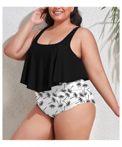 Women Plus Size Swimsuits Two Pieces Bikini Set Ruffled Flounce High Waisted Ruched Bathing Suits for Women White and Black 1...