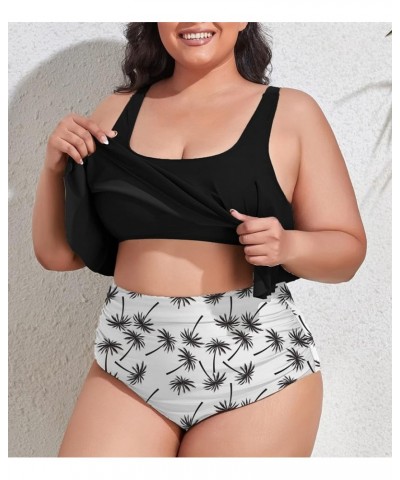 Women Plus Size Swimsuits Two Pieces Bikini Set Ruffled Flounce High Waisted Ruched Bathing Suits for Women White and Black 1...