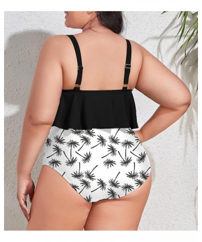 Women Plus Size Swimsuits Two Pieces Bikini Set Ruffled Flounce High Waisted Ruched Bathing Suits for Women White and Black 1...