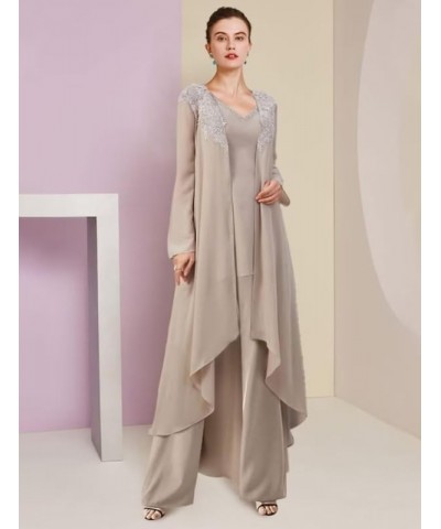 Mother of The Bride Pantsuits 3 Pieces with Long Jacket - Chiffon Wedding Guest Dresses Silver $50.34 Suits