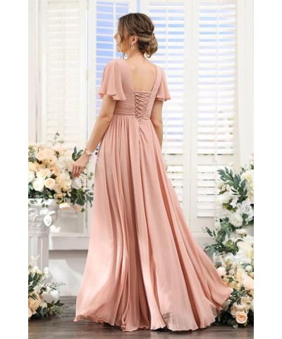 Women's Bridesmaid Dresses with Slit Chiffon 2023 Flutter Sleeves Bridemaid Dress with Pockets PU001 Dusty Green $42.92 Dresses