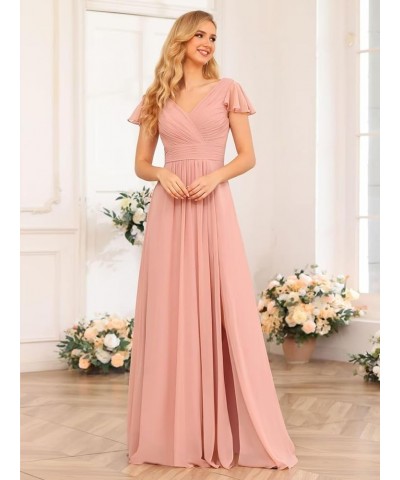 Women's Bridesmaid Dresses with Slit Chiffon 2023 Flutter Sleeves Bridemaid Dress with Pockets PU001 Dusty Green $42.92 Dresses