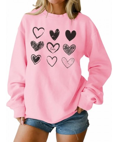 Women Valentine's Day Sweatshirt Love Heart Letter Graphic Long Sleeve Shirt Casual Crewneck Spring Fall Pullover Top Pink-11...