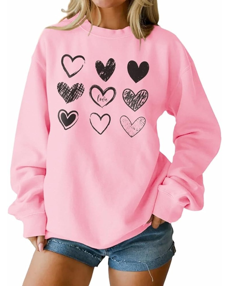 Women Valentine's Day Sweatshirt Love Heart Letter Graphic Long Sleeve Shirt Casual Crewneck Spring Fall Pullover Top Pink-11...