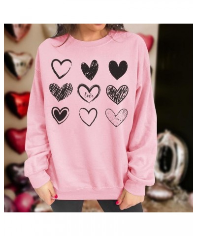 Women Valentine's Day Sweatshirt Love Heart Letter Graphic Long Sleeve Shirt Casual Crewneck Spring Fall Pullover Top Pink-11...