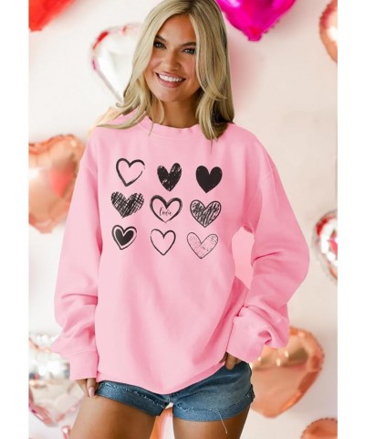 Women Valentine's Day Sweatshirt Love Heart Letter Graphic Long Sleeve Shirt Casual Crewneck Spring Fall Pullover Top Pink-11...