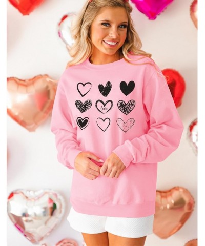 Women Valentine's Day Sweatshirt Love Heart Letter Graphic Long Sleeve Shirt Casual Crewneck Spring Fall Pullover Top Pink-11...