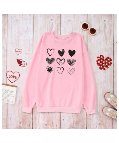 Women Valentine's Day Sweatshirt Love Heart Letter Graphic Long Sleeve Shirt Casual Crewneck Spring Fall Pullover Top Pink-11...