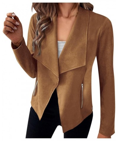 Jackets For Women,Women'S Fall Solid Faux Suede Jackets Long Sleeve Lapel Collar Coats Work Dressy Outwear Brown $11.96 Coats