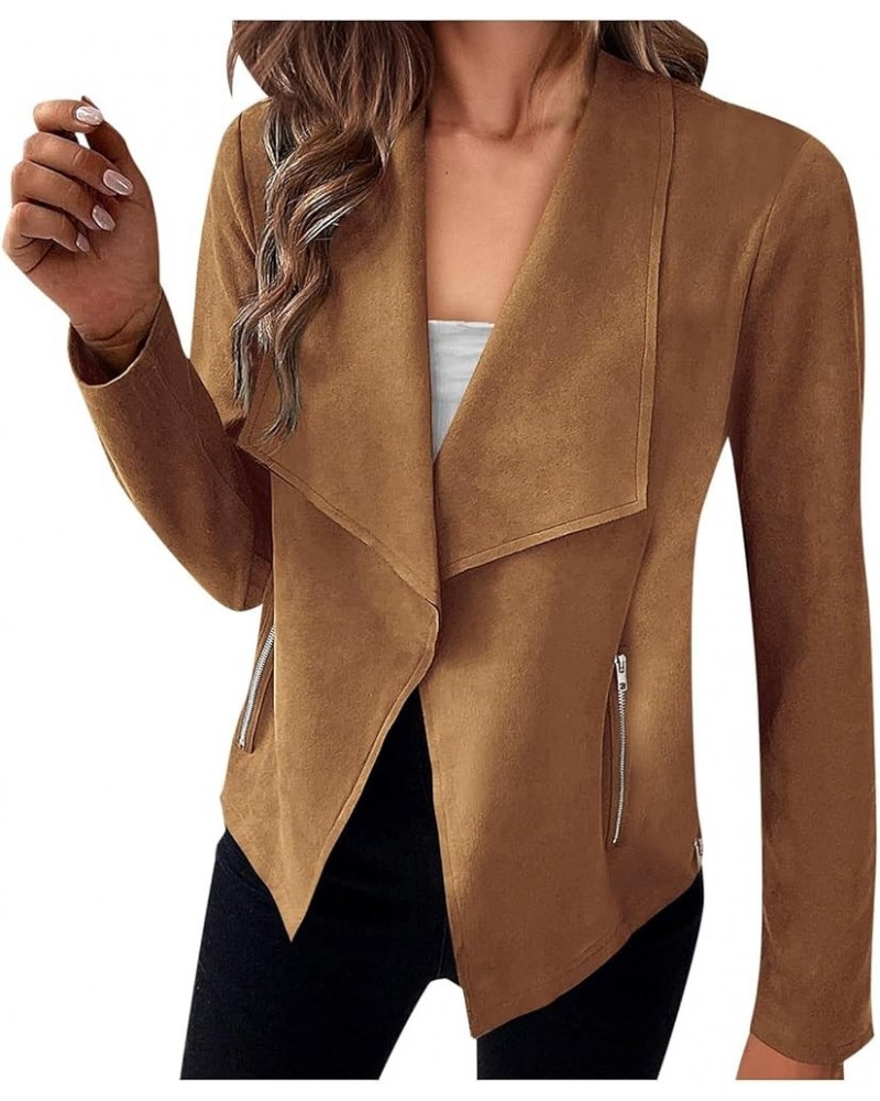 Jackets For Women,Women'S Fall Solid Faux Suede Jackets Long Sleeve Lapel Collar Coats Work Dressy Outwear Brown $11.96 Coats