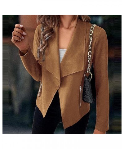 Jackets For Women,Women'S Fall Solid Faux Suede Jackets Long Sleeve Lapel Collar Coats Work Dressy Outwear Brown $11.96 Coats