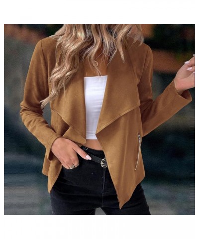 Jackets For Women,Women'S Fall Solid Faux Suede Jackets Long Sleeve Lapel Collar Coats Work Dressy Outwear Brown $11.96 Coats