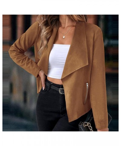 Jackets For Women,Women'S Fall Solid Faux Suede Jackets Long Sleeve Lapel Collar Coats Work Dressy Outwear Brown $11.96 Coats