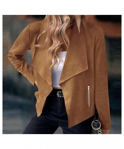 Jackets For Women,Women'S Fall Solid Faux Suede Jackets Long Sleeve Lapel Collar Coats Work Dressy Outwear Brown $11.96 Coats