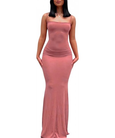 Women Sexy Sleeveless Cutout Maxi Dress Spaghetti Strap Slim Fit Slit Bodycon Long Dress Party Club Night Out Dress 18-pink $...