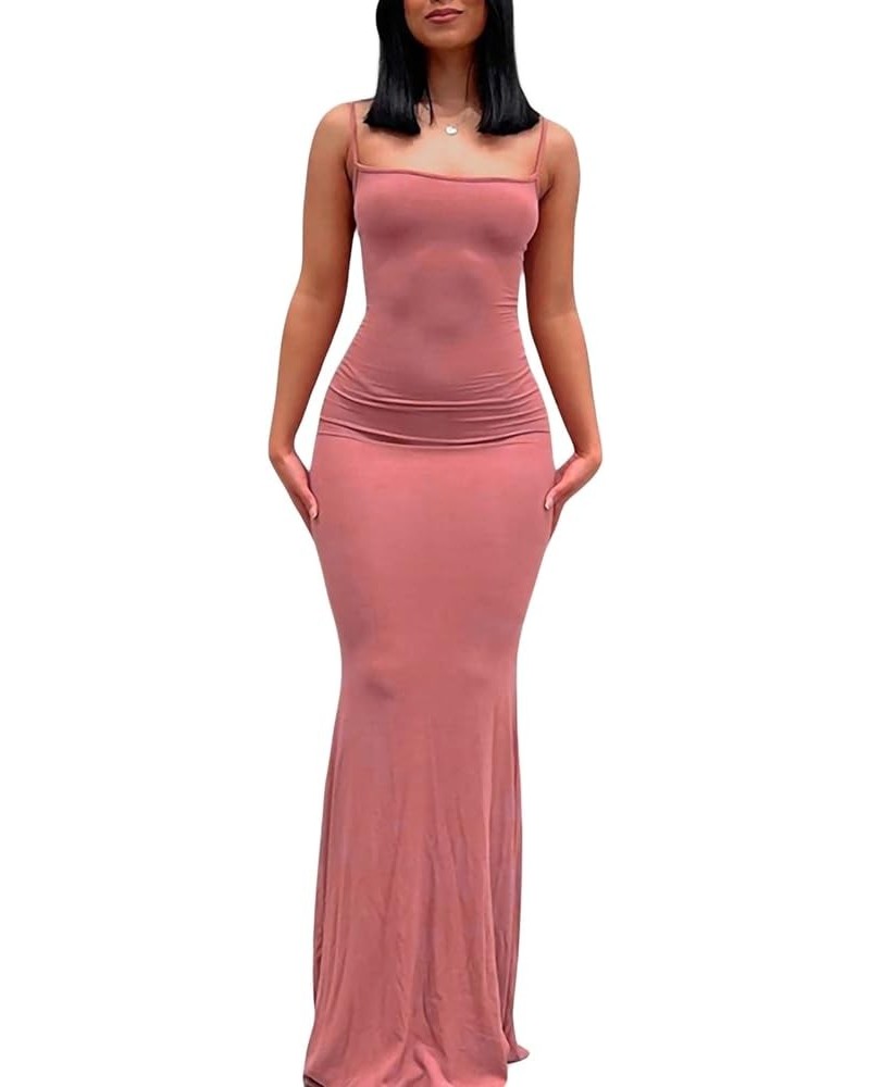 Women Sexy Sleeveless Cutout Maxi Dress Spaghetti Strap Slim Fit Slit Bodycon Long Dress Party Club Night Out Dress 18-pink $...