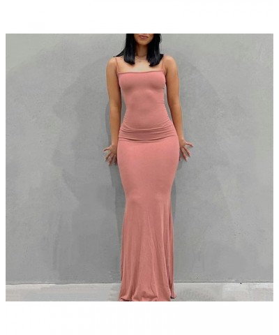 Women Sexy Sleeveless Cutout Maxi Dress Spaghetti Strap Slim Fit Slit Bodycon Long Dress Party Club Night Out Dress 18-pink $...