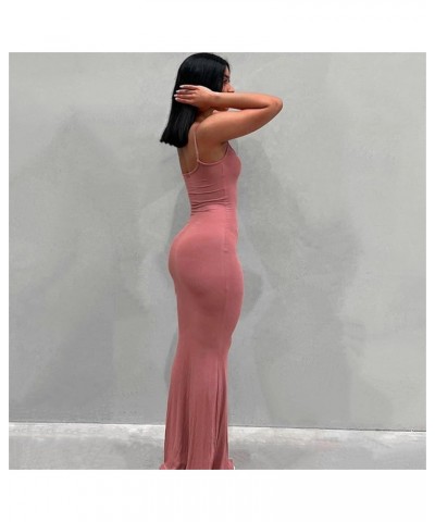 Women Sexy Sleeveless Cutout Maxi Dress Spaghetti Strap Slim Fit Slit Bodycon Long Dress Party Club Night Out Dress 18-pink $...