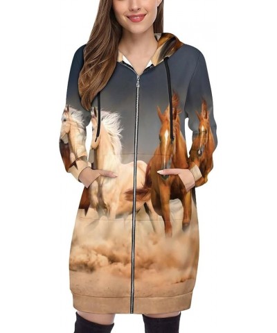 Zip Up Hoodie Women - Long Sleeve Fall Hoodeds Abandoned Truck Sweatshirts Fall Jacket Coat with Pockets Six Running Horse in...