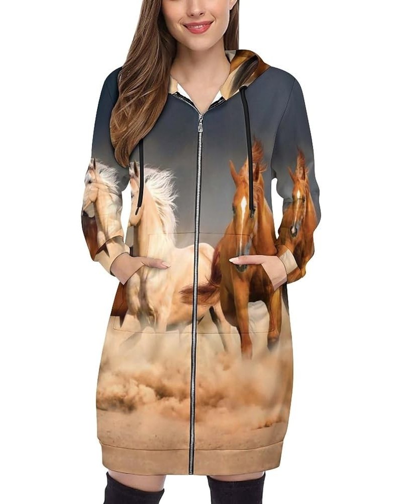 Zip Up Hoodie Women - Long Sleeve Fall Hoodeds Abandoned Truck Sweatshirts Fall Jacket Coat with Pockets Six Running Horse in...