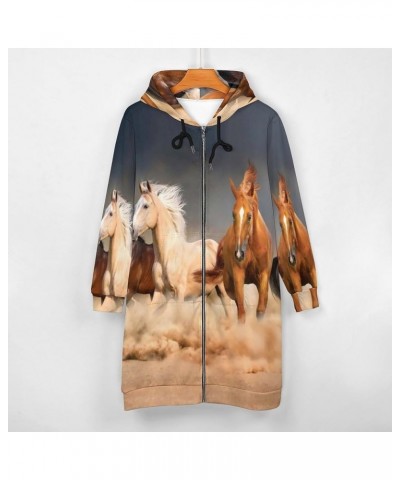 Zip Up Hoodie Women - Long Sleeve Fall Hoodeds Abandoned Truck Sweatshirts Fall Jacket Coat with Pockets Six Running Horse in...