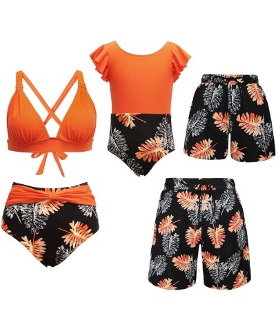 Matching Family Swimsuits Ruffle Bathing Suits Mommy and Me Swimwear Two Pieces Bikini Set Women Orange $13.40 Swimsuits