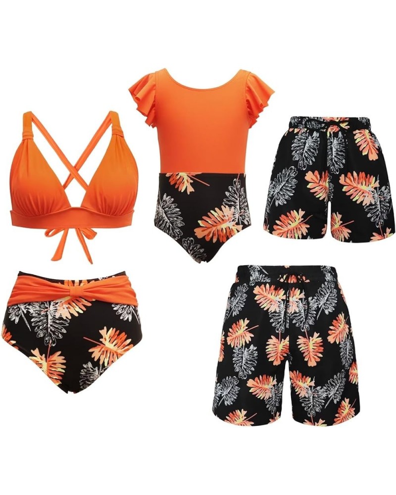 Matching Family Swimsuits Ruffle Bathing Suits Mommy and Me Swimwear Two Pieces Bikini Set Women Orange $13.40 Swimsuits