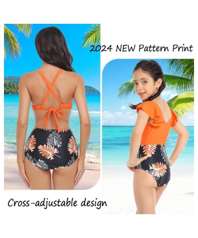 Matching Family Swimsuits Ruffle Bathing Suits Mommy and Me Swimwear Two Pieces Bikini Set Women Orange $13.40 Swimsuits