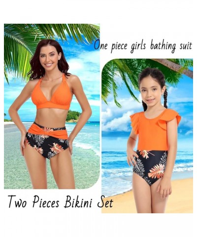 Matching Family Swimsuits Ruffle Bathing Suits Mommy and Me Swimwear Two Pieces Bikini Set Women Orange $13.40 Swimsuits